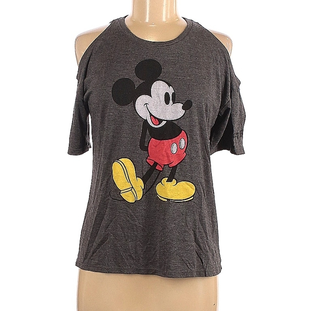 Disney  Mickey Mouse Short Sleeve Tee dark gray cold shoulder
